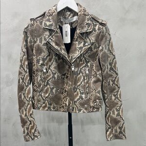 IRO Beige Snake Pattern Leather Jacket